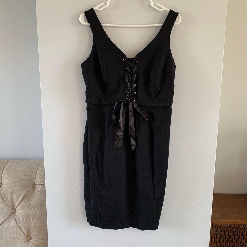 Lace Up Mini Dress Corset Sleeveless V Neck Fitted Lane Bryant Black Size 12